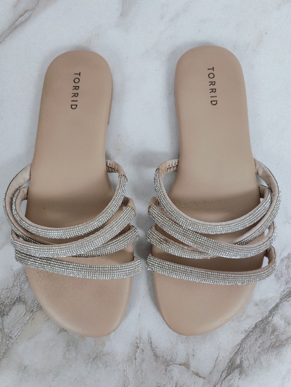 Torrid Embellished Multi-Strap Rhinestone Extra Wide Slide Sandals, Sz 9.5WW